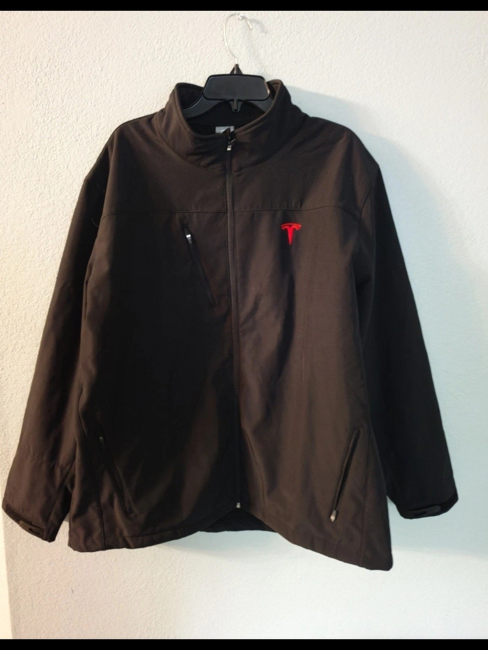 Tesla Men's Black Windbreaker Jacket with Red Logo